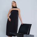 Lillian Ivory Midi Dress with Integrated Chiffon Scarf