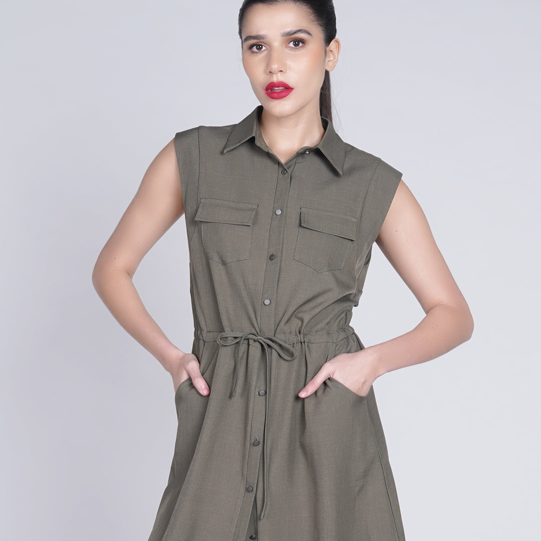 Kinsley Collared Shirt Drawstring Waist Dress