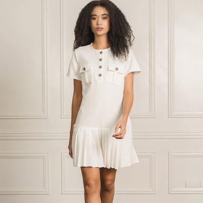 Luna Boucle & Pleated Mini Dress