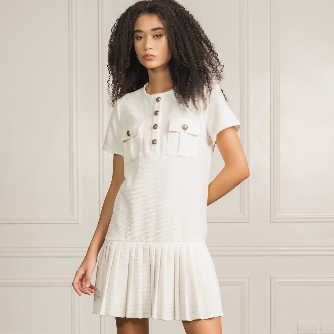 Luna Boucle & Pleated Mini Dress