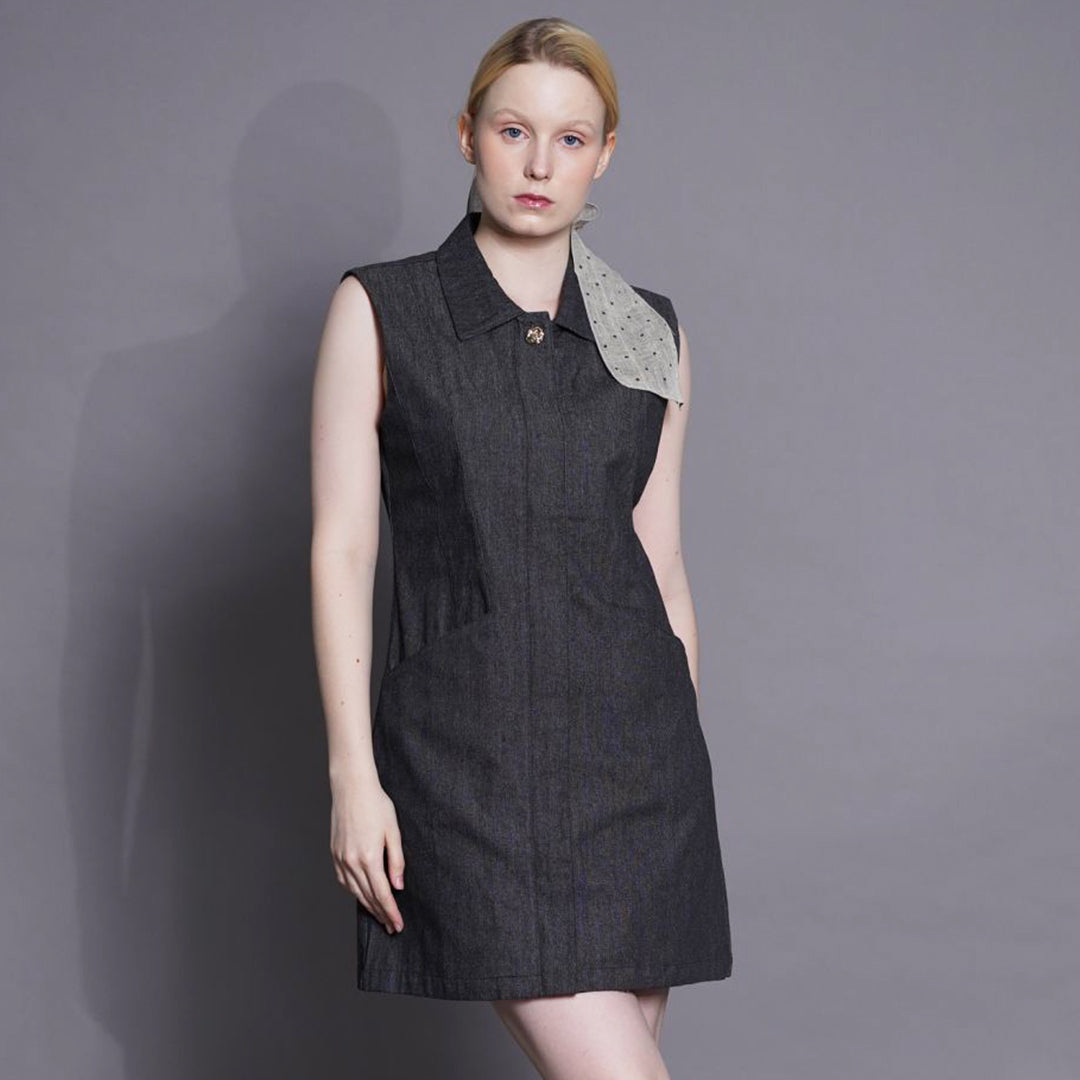 Georgia Denim A-Line Mini Dress with Collar