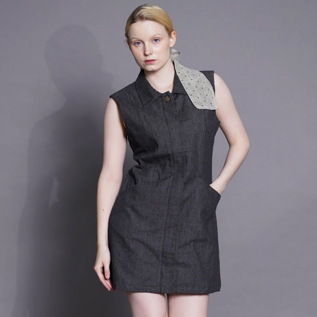 Georgia Denim A-Line Mini Dress with Collar