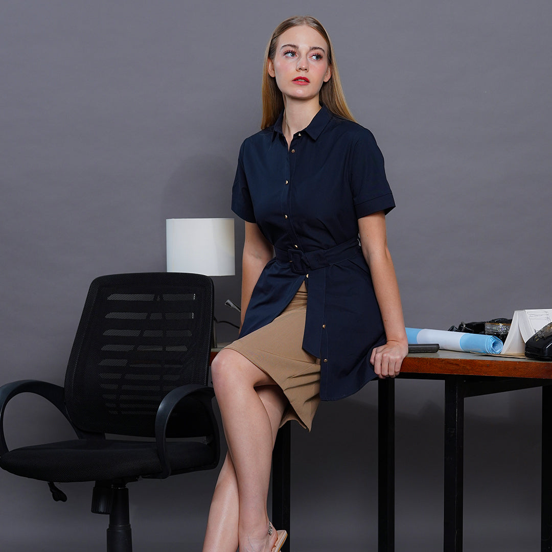 Lilly Embellished Collar Shirtdress with Belted Waist