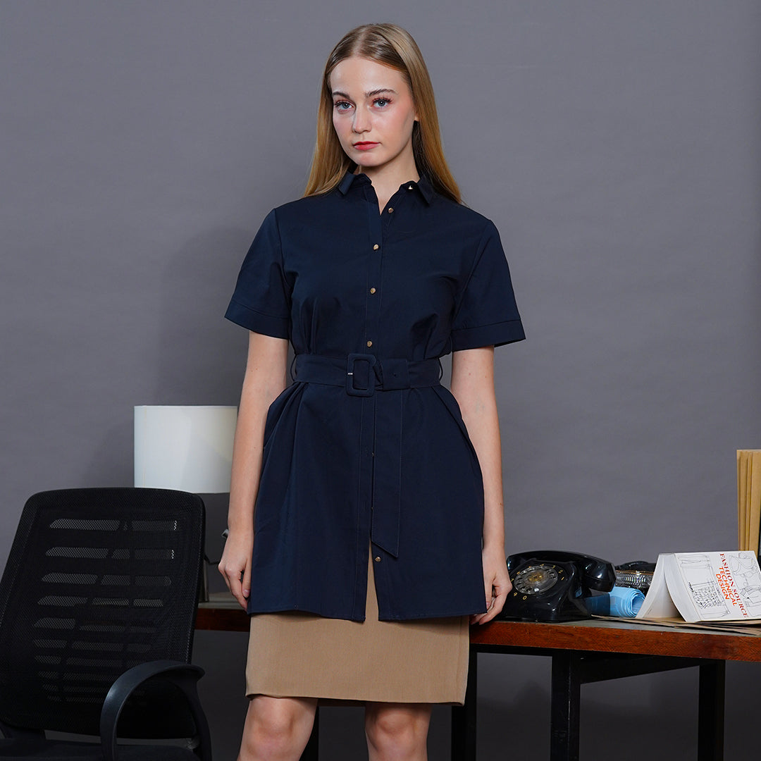 Lilly Embellished Collar Shirtdress with Belted Waist