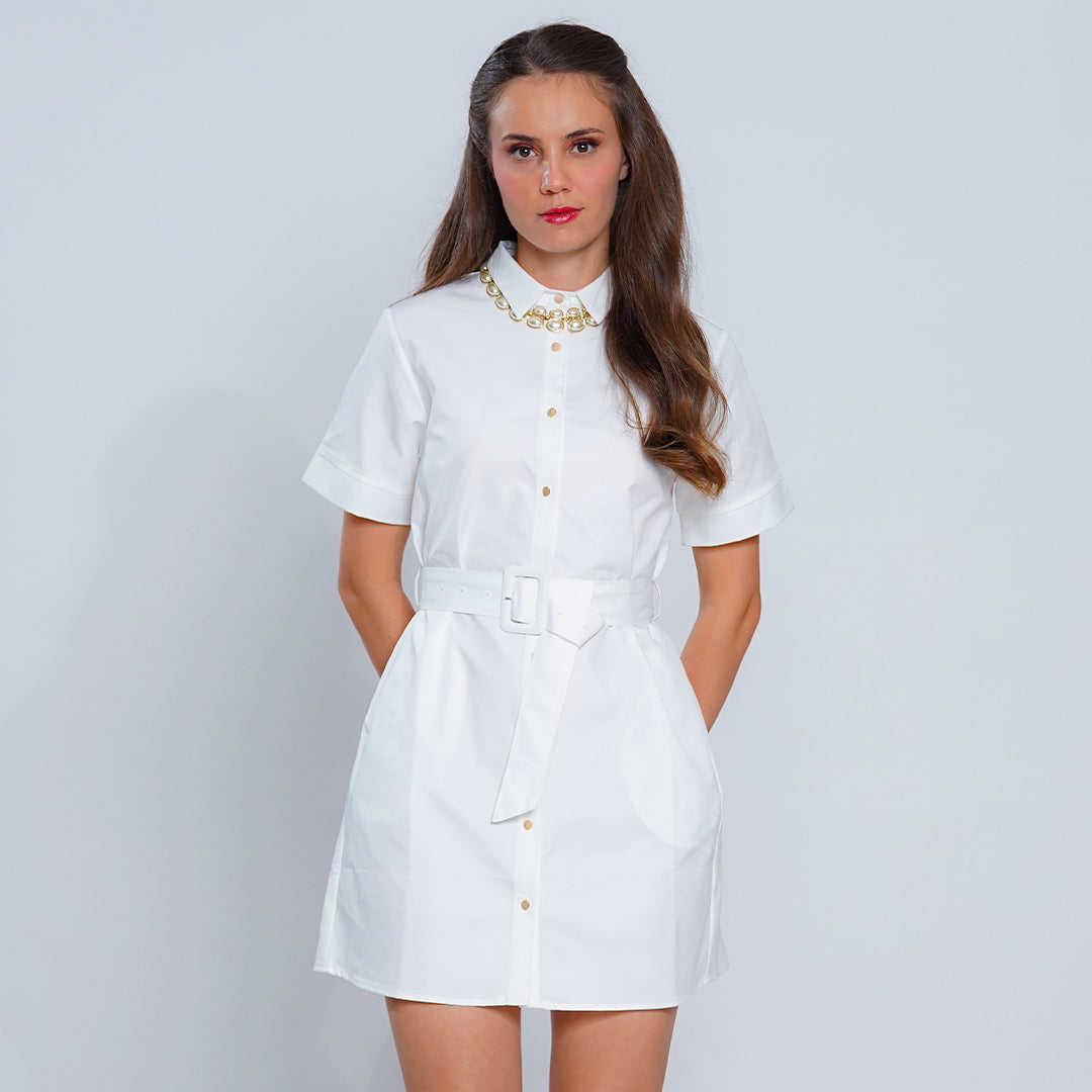 Lilly Embellished Collar Shirtdress with Belted Waist