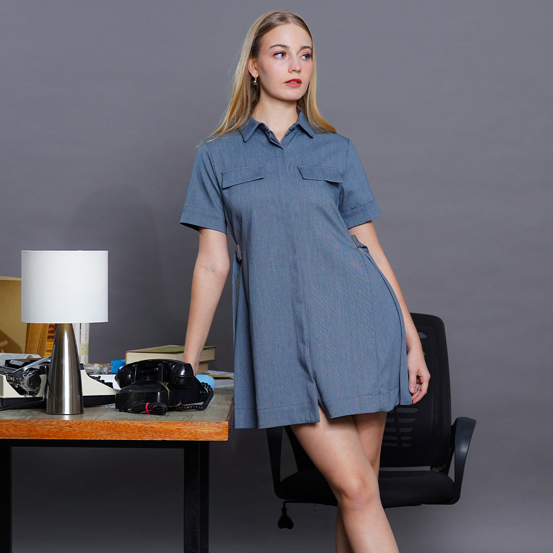 Laine Modern Utility Shirt Dress in Ivory
