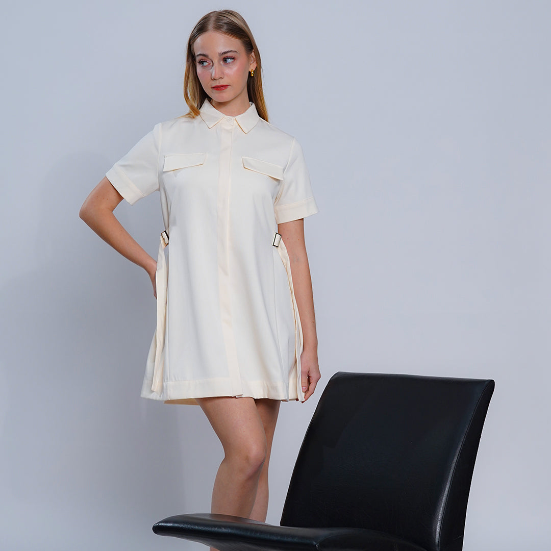 Laine Modern Utility Shirt Dress in Ivory Maldita Laine Modern Utility Shirt Dress in Ivory Maldita