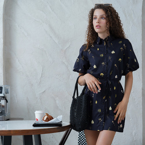 Faye Printed Puff Sleeves with Lining Dress