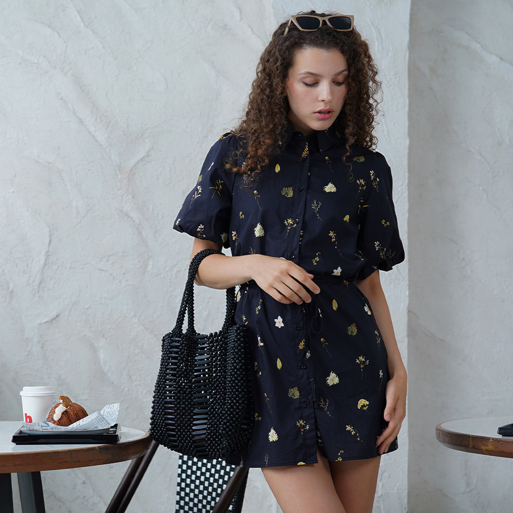 Faye Printed Puff Sleeves with Lining Dress