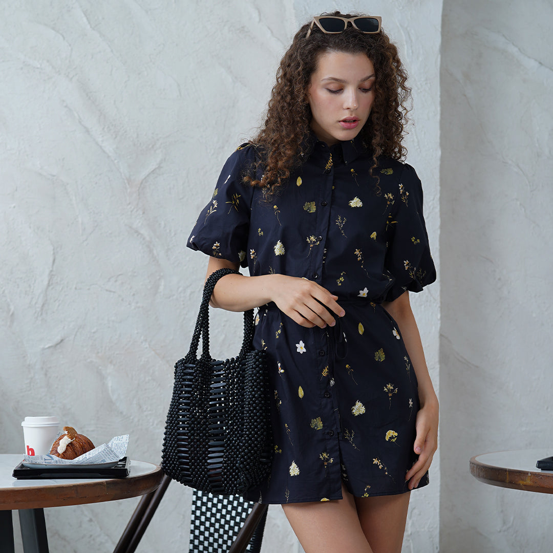 Faye Printed Puff Sleeves with Lining Dress