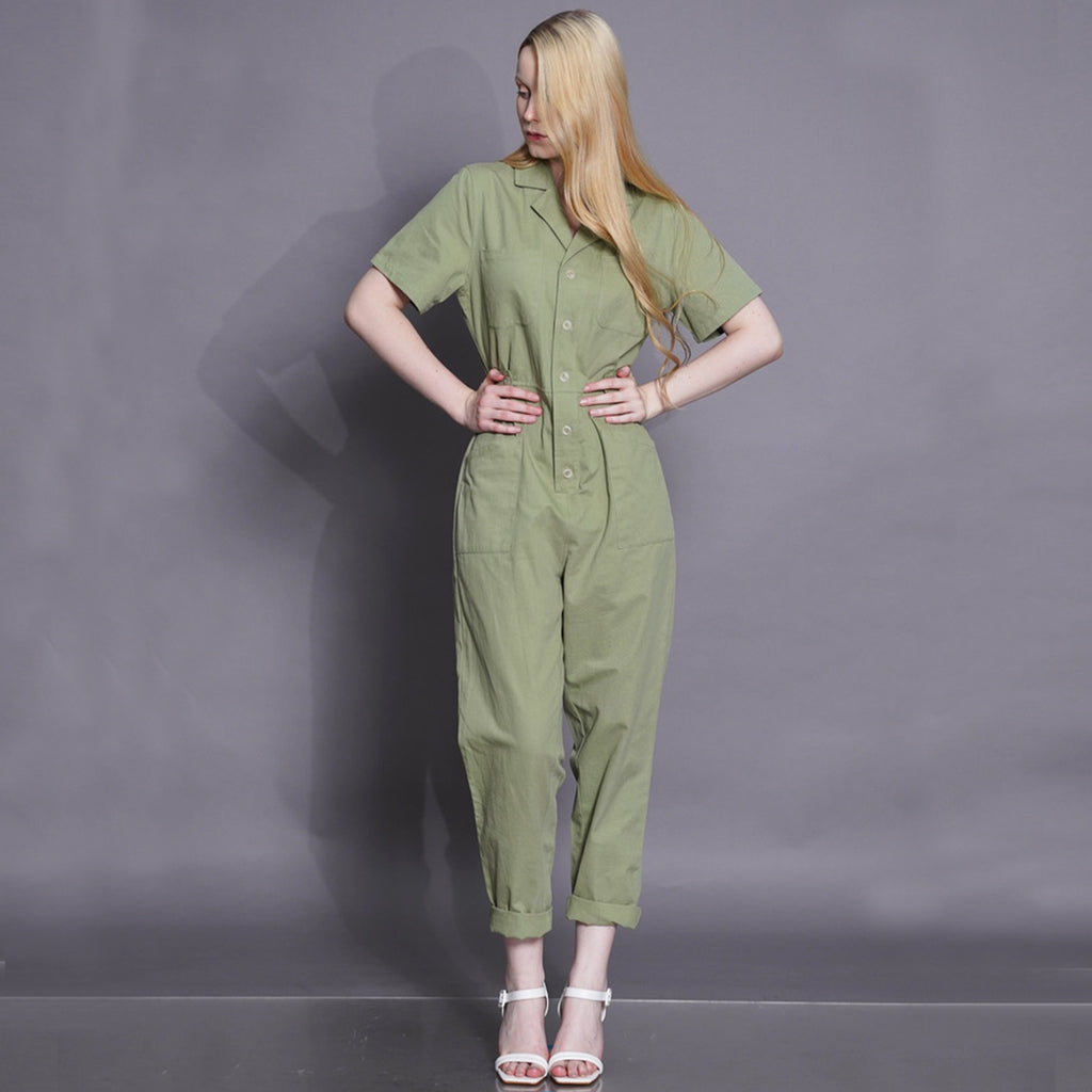 Flare Jumpsuit with Rolled Sleeves