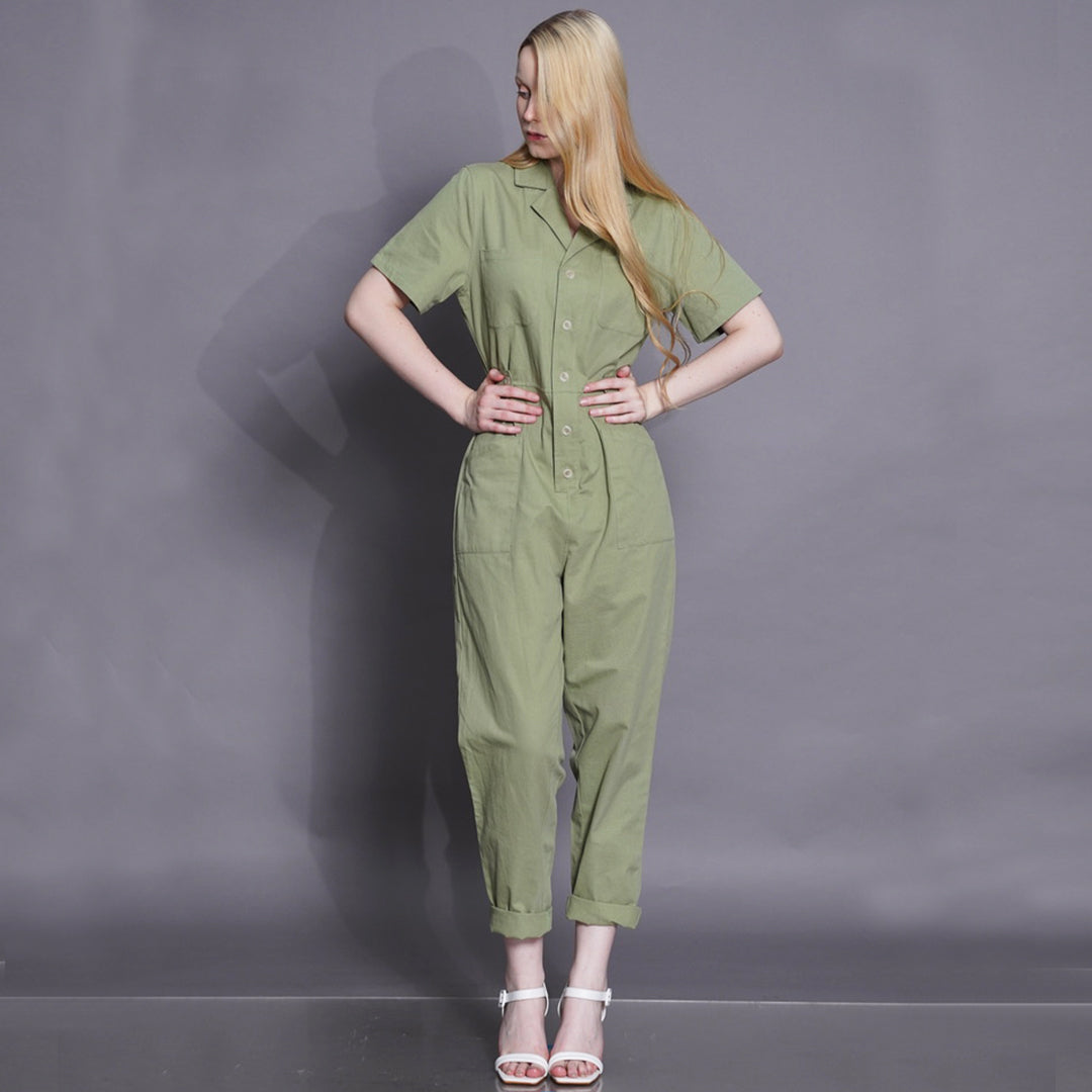 Flare Jumpsuit with Rolled Sleeves
