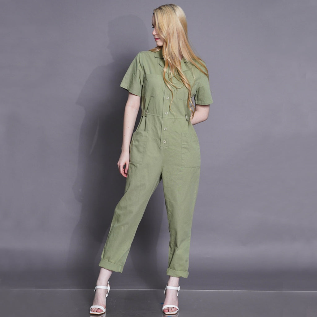 Flare Jumpsuit with Rolled Sleeves