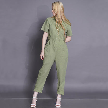 Flare Jumpsuit with Rolled Sleeves