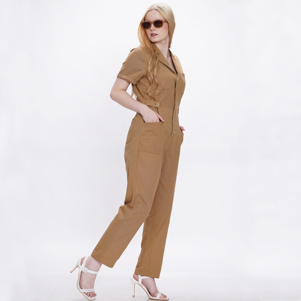 Flare Jumpsuit with Rolled Sleeves