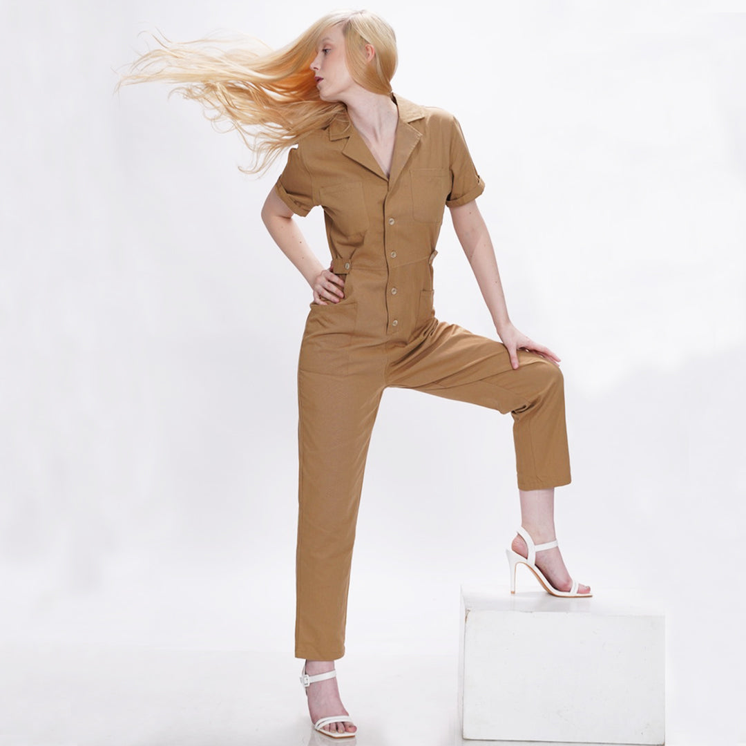 Flare Jumpsuit with Rolled Sleeves