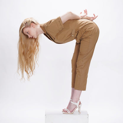 Flare Jumpsuit with Rolled Sleeves