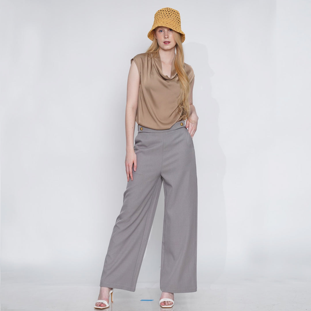 Gella Button-Detail High-Waisted Pants