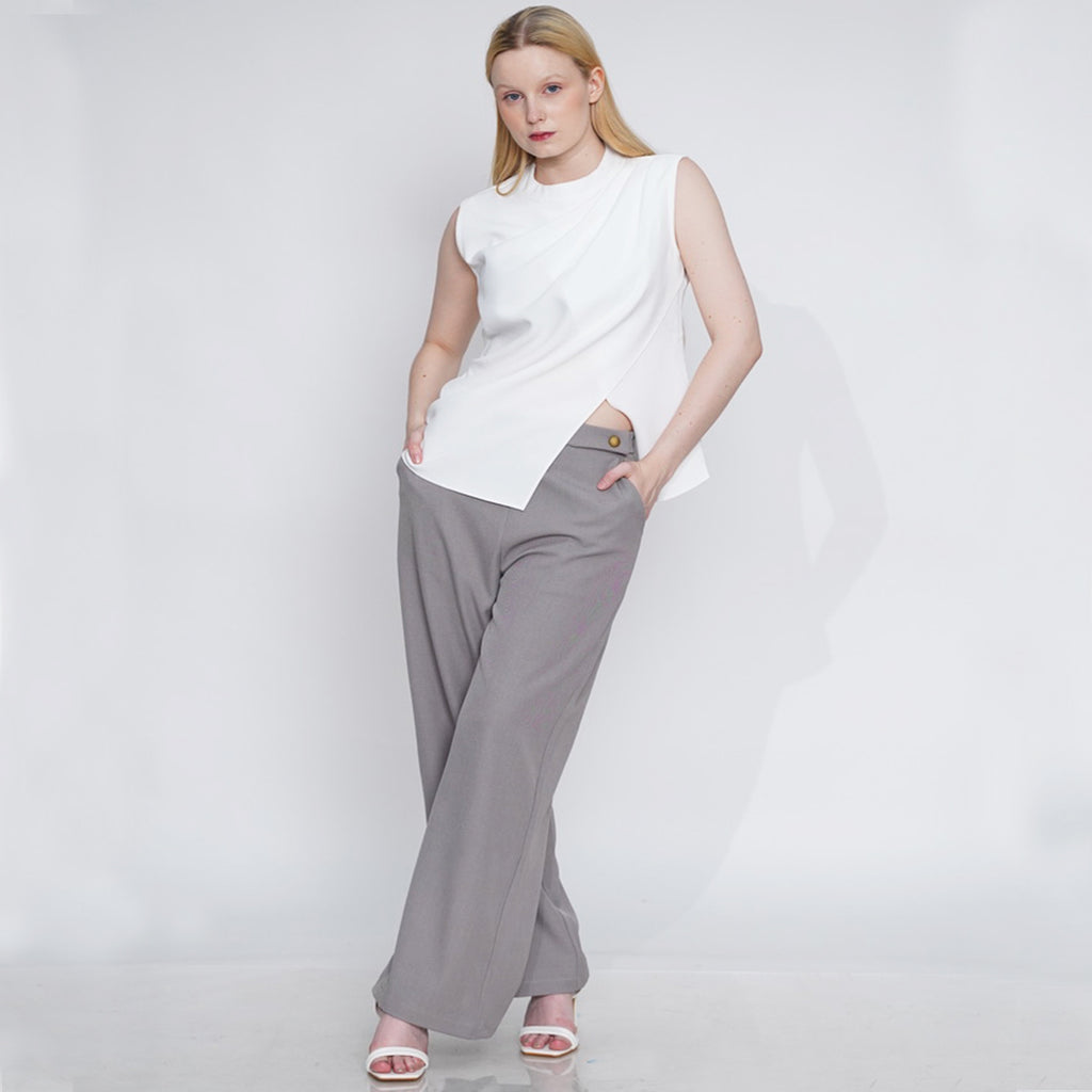 Gella Button-Detail High-Waisted Pants