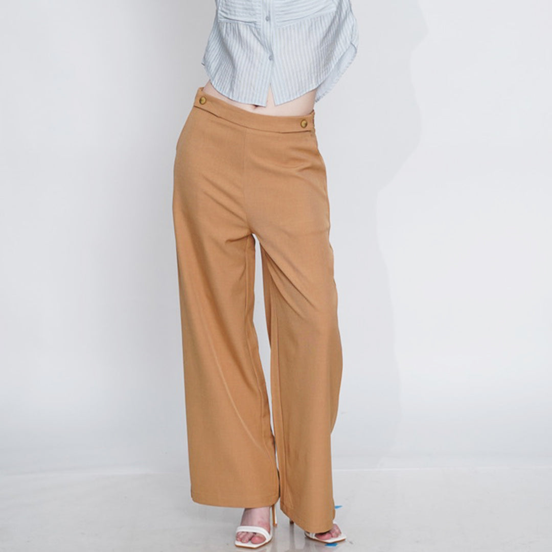 Gella Button-Detail High-Waisted Pants