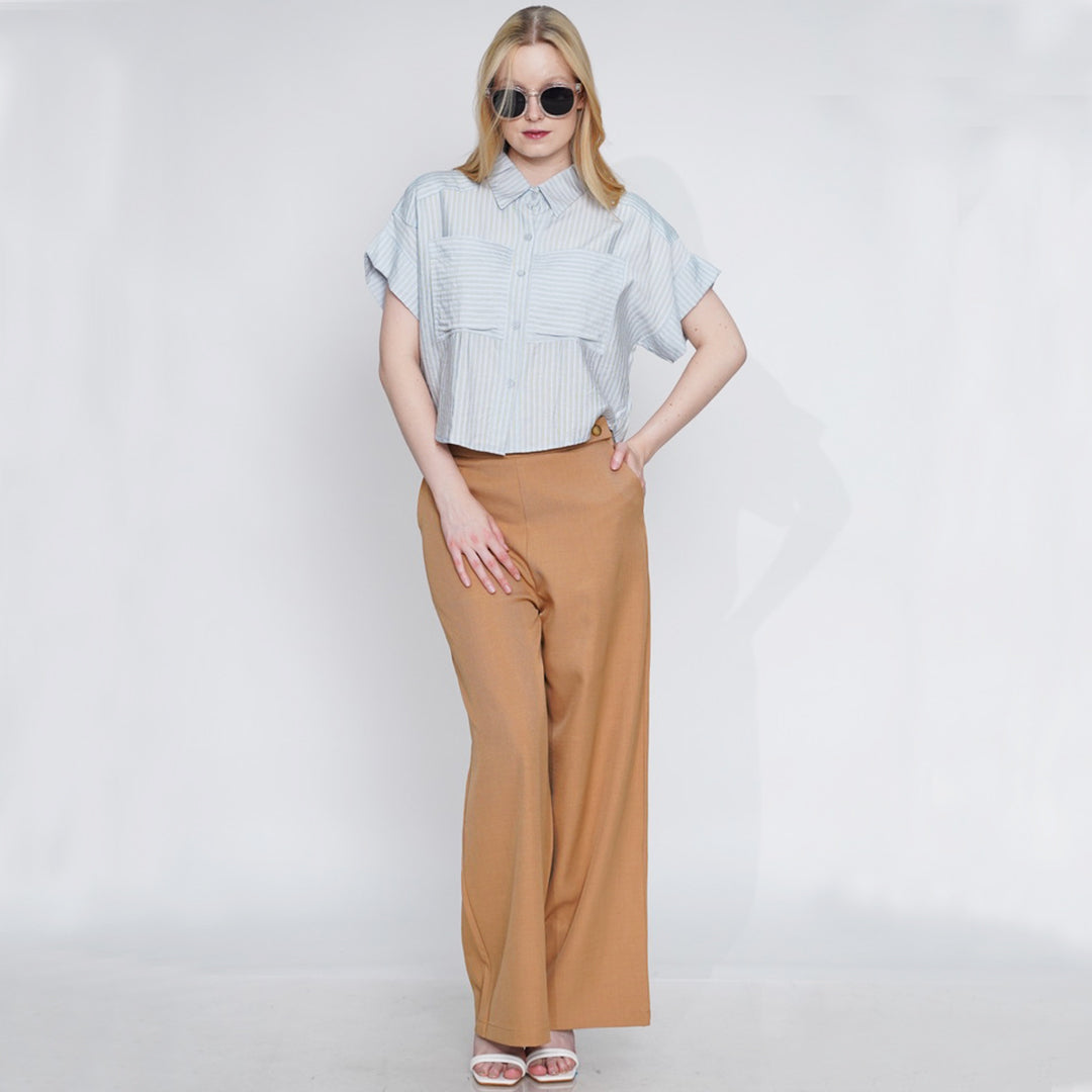Gella Button-Detail High-Waisted Pants
