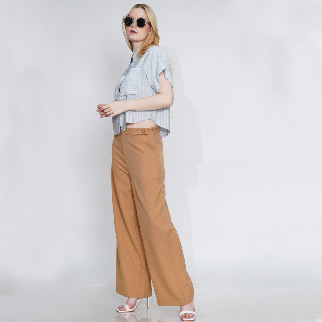 Gella Button-Detail High-Waisted Pants