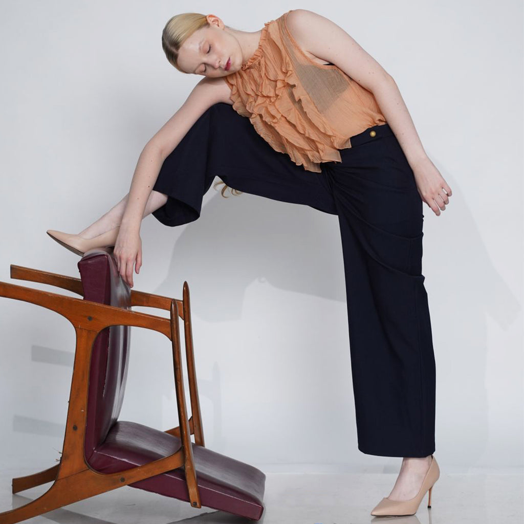Gella Button-Detail High-Waisted Pants