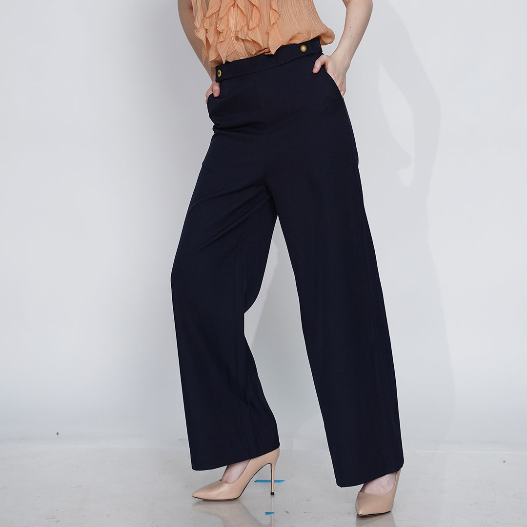 Gella Button-Detail High-Waisted Pants