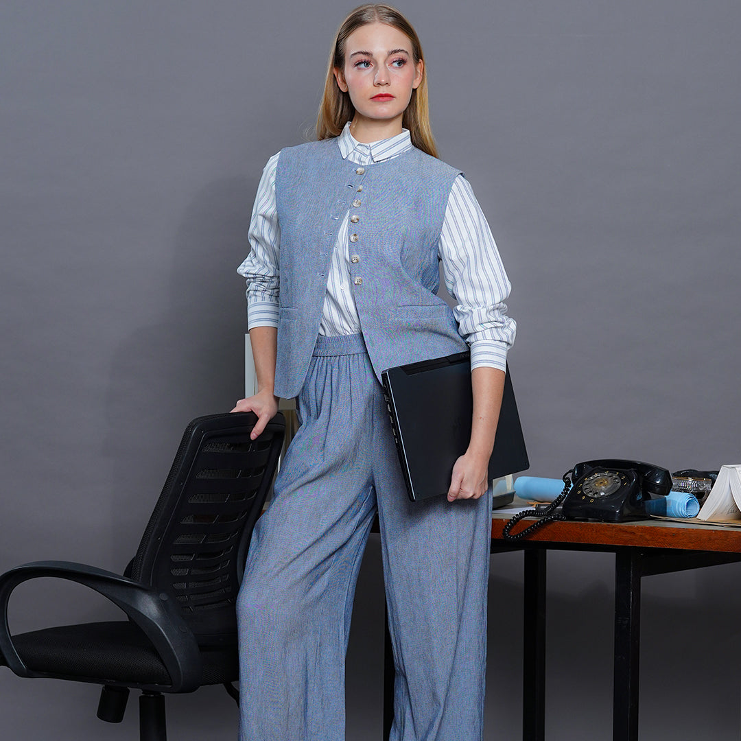 Leilani Tailored Linen-Blend Vest & Wide-Leg Trouser Set