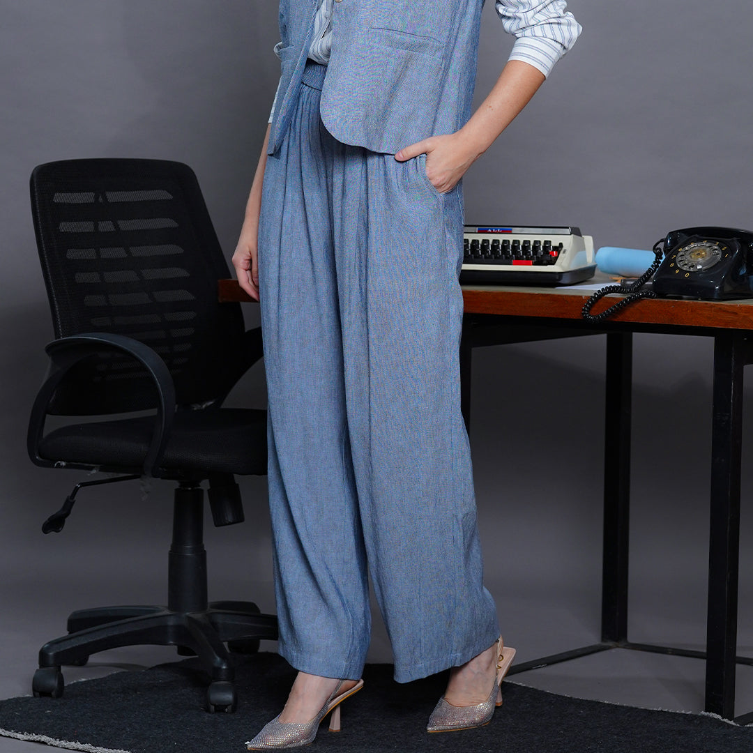 Leilani Tailored Linen-Blend Vest & Wide-Leg Trouser Set