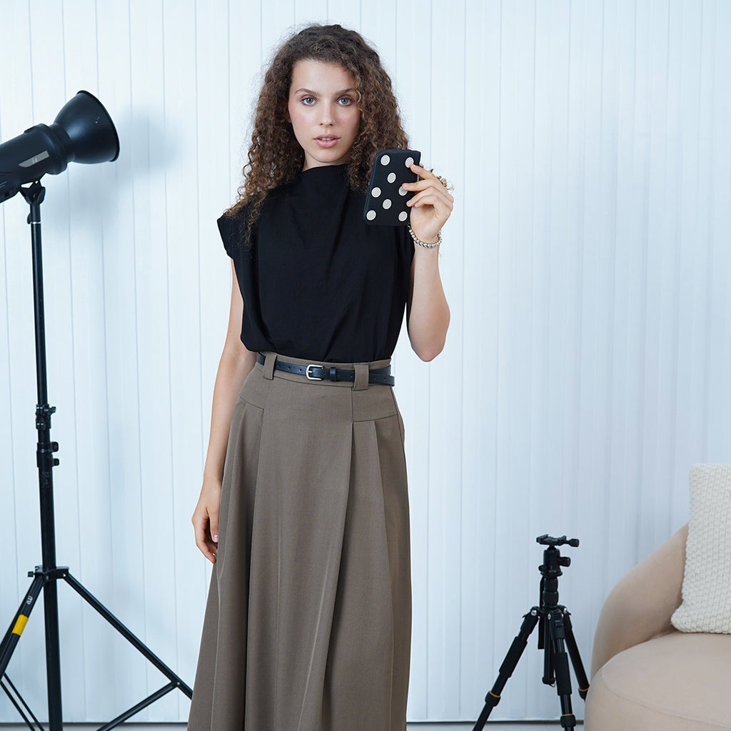 Alena Pleated A-Line Maxi Skirt
