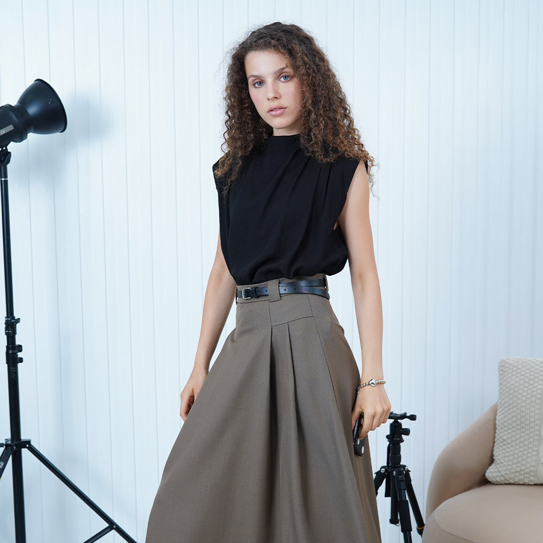 Alena Pleated A-Line Maxi Skirt