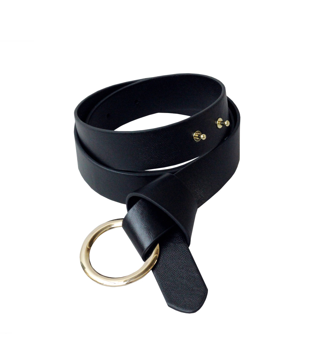 Ring Buckle Knotted Leather Belt (Black)